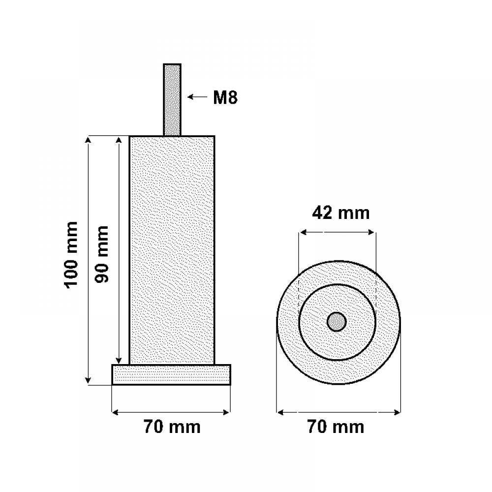 Chromen ronde meubelpoot 10 cm met flens (M8)