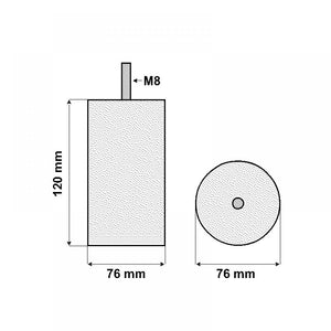 Ronde chromen meubelpoot 12 cm met een diameter van 7,6 cm (M8)