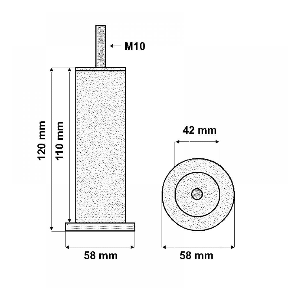 Ronde aluminium meubelpoot 12 cm (M10)